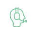 Green icon of a person wearing headphones, symbolizing digital marketing and online engagement in various U.S. cities.